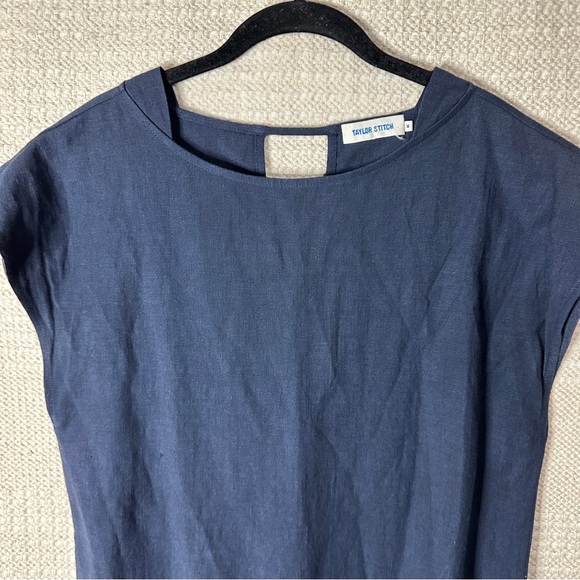 TAYLOR STITCH navy blue Loma linen midi dress M - Picture 2 of 11